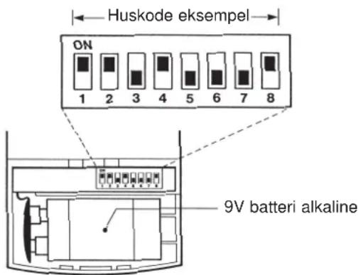 Huskode eksempel ON 1 2 3 4 5 6 7 8 9V batteri alkaline