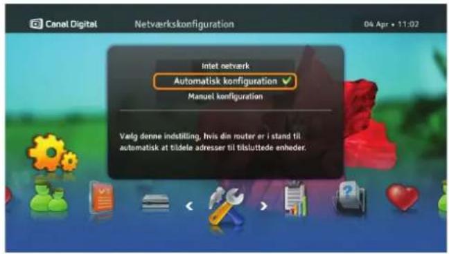 Canel Digital Netværkskonfiguration 04 Apr • 11:02 Inlet netværk Automatisk konfiguration Manuel konfiguration Valg denne indstilling. Invis din router er i stand til automatisk at tidelle adresser til tisluttede enheder.