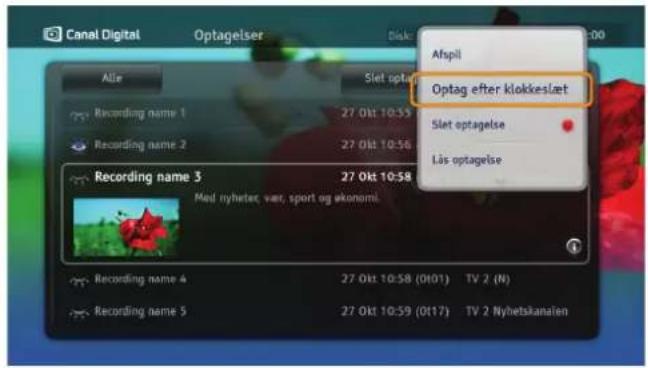 Canal Digital Optagelser Disk 00:00 Alle Slet optagelser Afspl Optag efter klokkeslæt Slet optagelse Lås optagelse Recording name 1 27 0kt 10:53 Recording name 2 27 0kt 10:56 Recording name 3 27 0kt 10:58 Med nyheter, var, sport og ekonomi. Recording name 4 27 0kt 10:58 (0H01) TV 2 (N) Recording name 5 27 0kt 10:59 (0H17) TV 2 Nyhetskanalen