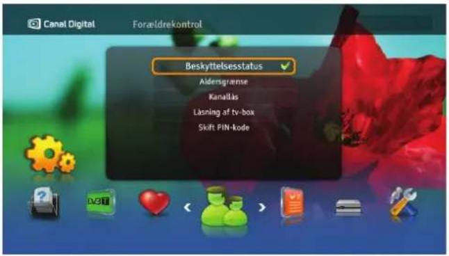 Canal Digital Forældrekontrol Beskyttelsesstatus Aldersgramse Kanallas Låsning af tv-box Skift PIN-kode