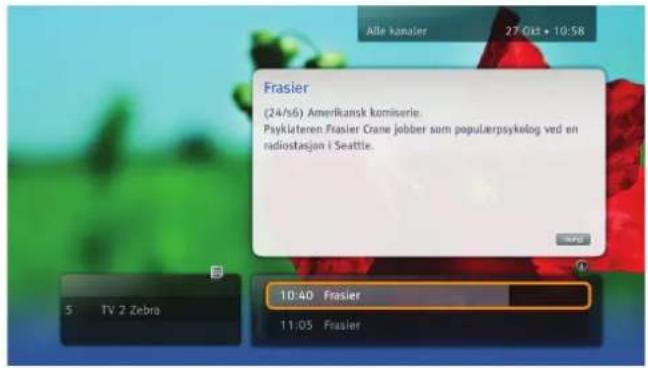 Frasier (24/56) Amerikansk komiserie: Psyklateren: Fasier Crane jobber som populærpsykolog ved en radiostasjon i Seattle. 10:40 Fasier 11:05 Fasier