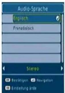 Audio-Sprache Englisch Französisch Stereo Bestätigen Navigation Einstellung ände