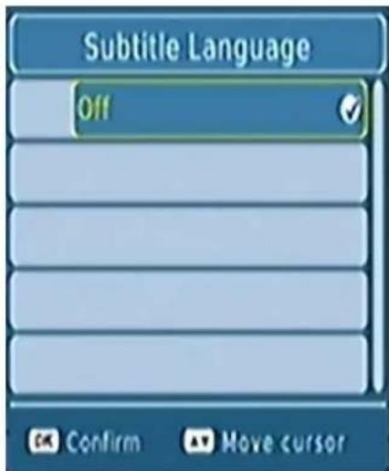 Subtitle Language Off Confirm Move cursor