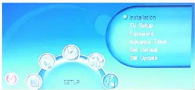Installation TV Setup Password Advance Time Set Default SW Update SETUP