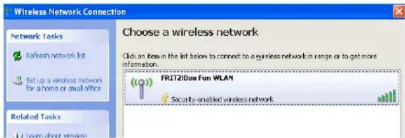 Wireless Network Connection Choose a wireless network Click an item in the list below to connect to a wireless network in range or to get more information. FRITZ!Box For WLAN Security-enabled wireless network