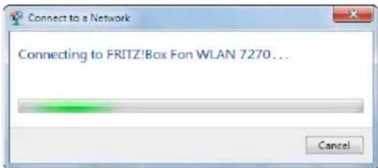 Connect to a Network Connecting to FRITZ!Box Fon WLAN 7270... Cancel