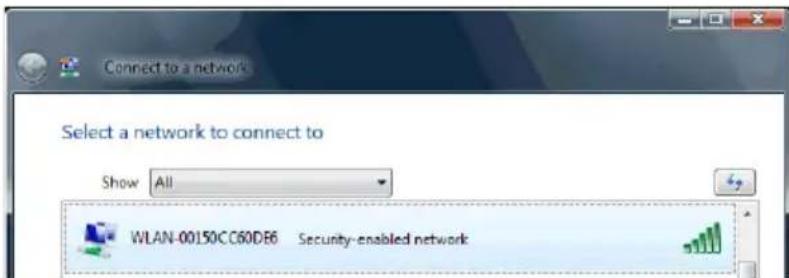 Connect to a network Select a network to connect to Show All WLAN-00150CC60DB6 Security-enabled network