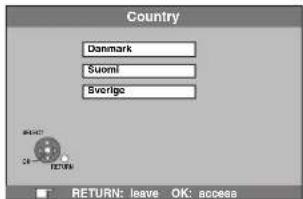 Country Denmark Suomi Sverige RETURN: leave OK: access