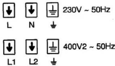 230V ~ 50Hz L N 400V2 ~ 50Hz L1 L2
