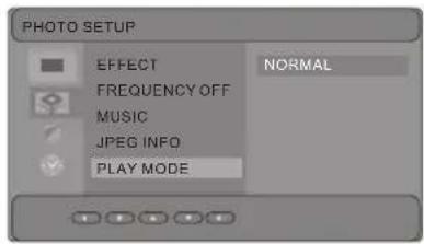 PHOTO SETUP EFFECT FREQUENCY OFF MUSIC JPEG INFO PLAY MODE NORMAL