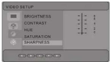 VIDEO SETUP BRIGHTNESS CONTRAST HUE SATURATION SHARPNESS