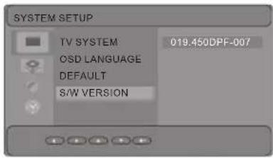 SYSTEM SETUP TV SYSTEM OSD LANGUAGE DEFAULT S/W VERSION 019.450DPF-007