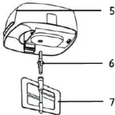 Diagram of a device with numbered parts labeled 5, 6, and 7 pointing to internal components.
