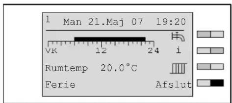 1 Man 21.Maj 07 19:20 VK 12 24 i Rumtemp 20.0°C Ferie Afslut