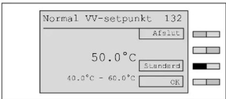 Normal VV-setpunkt 132 Afslut 50.0°C Standard 40.0°C - 60.0°C OK