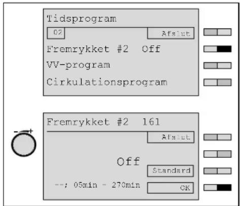 Tidsprogram CZ Afslut Fremrykket #2 Off VV-program Cirkulationsprogram Fremrykket #2 161 Afslut Off Standard ---; 05min - 270min OK