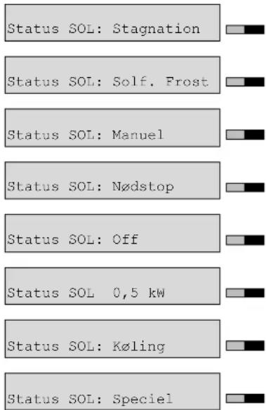Status SOL: Stagnation Status SOL: Solf. Frost Status SOL: Manuel Status SOL: Nødstop Status SOL: Off Status SOL 0,5 kW Status SOL: Køling Status SOL: Speciel