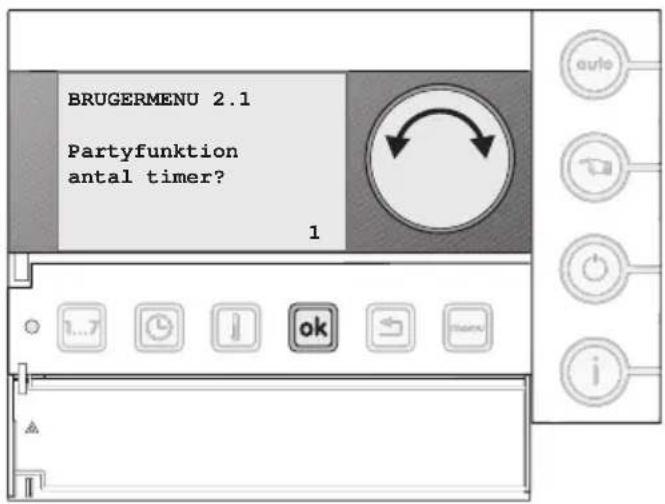 BRUGERMENU 2.1 Partyfunktion antal timer? 1
