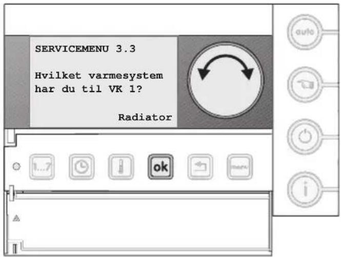 SERVICEMENU 3.3 Hvilket varmesystem har du til VK 1? Radiator