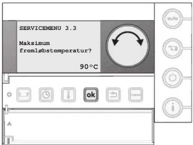 SERVICEMENU 3.3 Maksimum fremløbstemperatur? 90°C