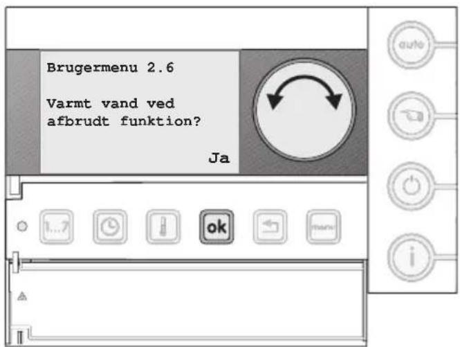 Brugermenu 2.6 Varmt vand ved afbrudt funktion? Ja