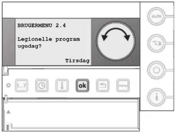 BRUGERMENU 2.4 Legionelle program ugedag? Tirsdag