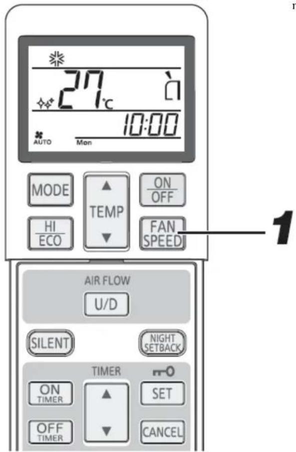 27°C 10:00 AUTO Mon MODE TEMP ON/OFF HI/ECO FAN SPEED AIR FLOW U/D SILENT NIGHT SETBACK TIMER ON/TIMER SET OFF/TIMER CANCEL 1