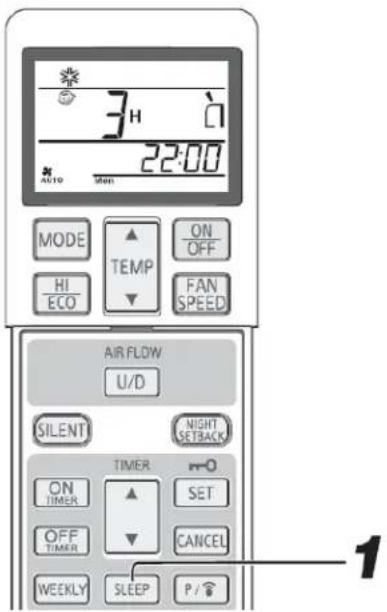 3H 22:00 AUTO Mon MODE ▲ ON OFF HI ECO ▼ FAN SPEED AIR FLOW U/D SILENT NIGHT SETBACK TIMER ON TIMER ▲ SET OFF TIMER ▼ CANCEL WEEKLY SLEEP P / 1