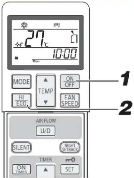 27°C 10:00 Mon MODE TEMP ON/OFF HI/ECO FAN SPEED AIR FLOW U/D SILENT NIGHT SETBACK TIMER ON/TIMER SET 1 2