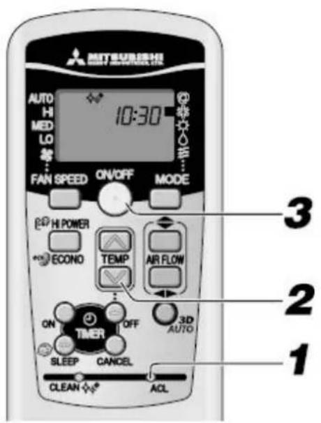 AUTO HIMED LO 10:30 FAN SPEED ON/OFF MODE HI POWER ECONO TEMP AIR FLOW ON OFF 3D AUTO TIMER SLEEP CANCEL AUTO CLEAN ACL