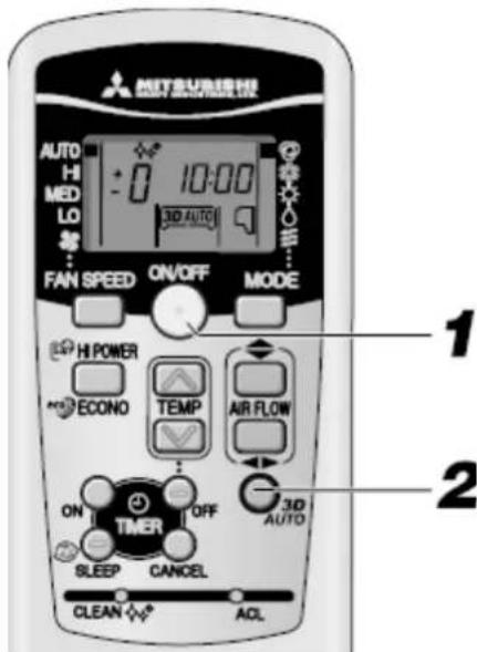 MITSUBI-34019 AUTO HI MED LO 3D AUTO FAN SPEED ON/OFF MODE HI POWER ECONO TEMP AIR FLOW ON OFF 3D AUTO TIMER SLEEP CANCEL CLEAN ACL