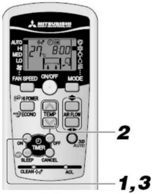 MITSUBISHI AUTO HI MED LO FAN SPEED ON/OFF MODE HI POWER ECONO TEMP AR FLOW ON TIME OFF 3D AUTO SLEEP CANCEL CLEAN ACL 1,3