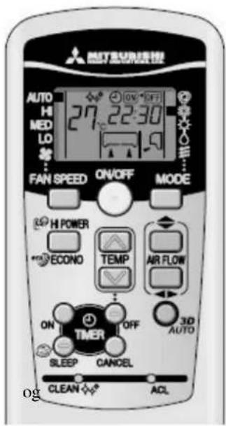 MUSTAVEN remote AUTO HI MED LO # FAN SPEED ON/OFF MODE HI POWER ECONO TEMP AIR FLOW ON OFF TIMER SLEEP CANCEL 3D AUTO CLEAN ACL og