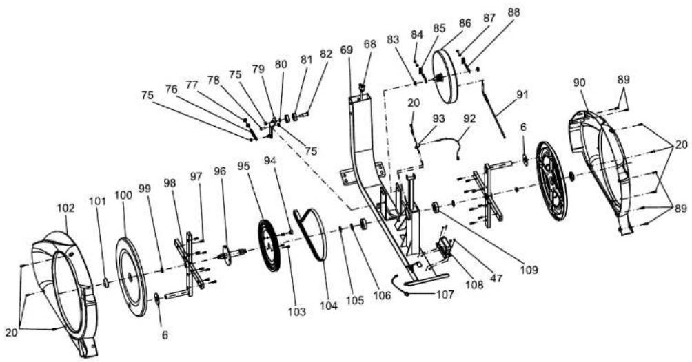 Technical diagram of a mechanical assembly with numbered components and exploded view, likely for assembly or manufacturing purposes.