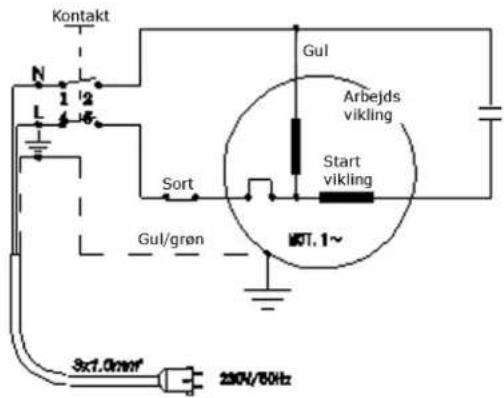 Kontakt N 1 2 L 4 6 Sort Gul/grøn Gul Arbejds vikling Start vikling WT.1~ 3x1.0mm² 250V/50Hz