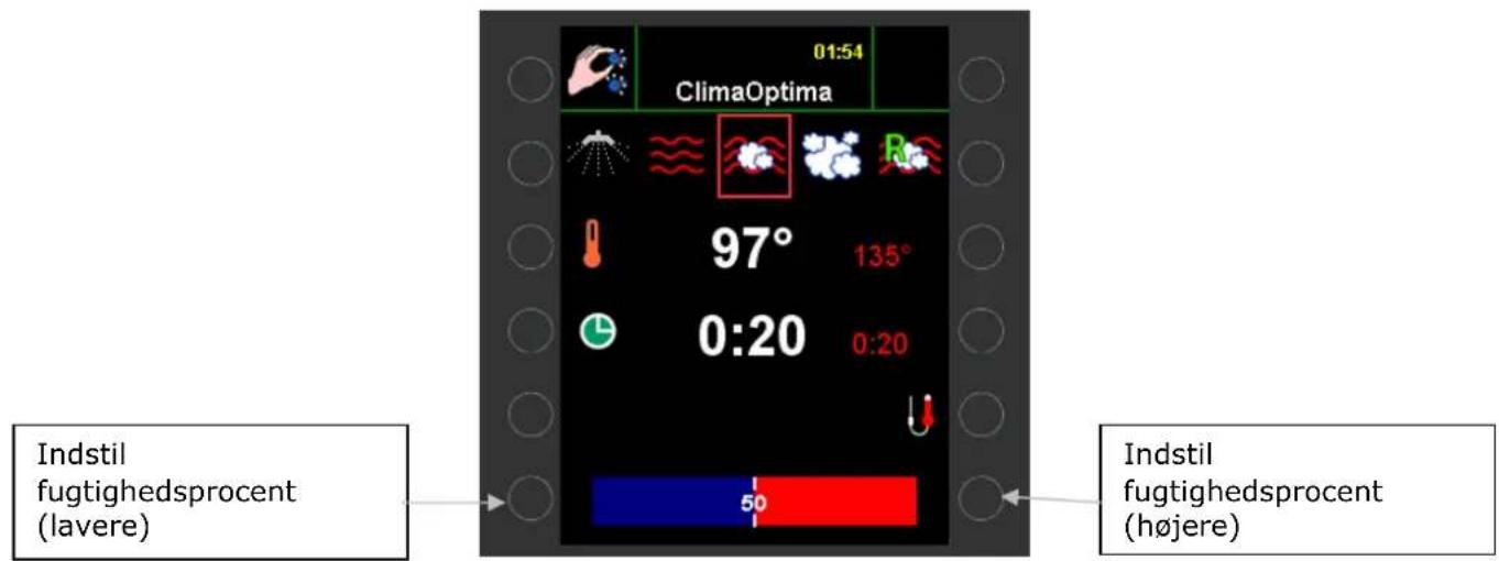 01:54 ClimaOptima 97° 135° 0:20 0:20 Indstil fugtighedsprocent (lavere) 50 Indstil fugtighedsprocent (højere)