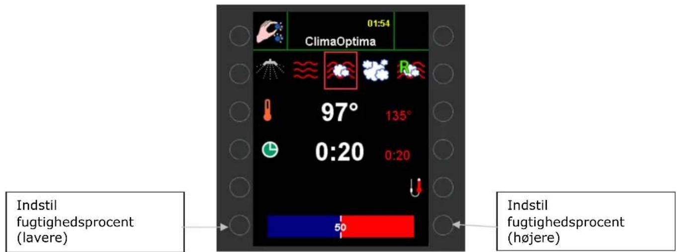 01:54 ClimaOptima 97° 135° 0:20 0:20 Indstil fugtighedsprocent (lavere) 50 Indstil fugtighedsprocent (højere)