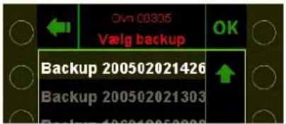 Ovn 00305 Vælg backup OK Backup 200502021426 Backup 200502021303