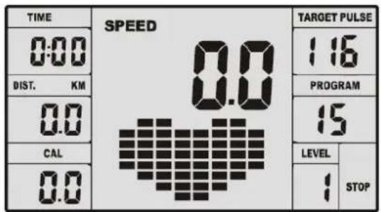 TIME SPEED 116 DIST. KM 0.0 0.0 CAL 0.0 15 LEVEL 1 STOP
