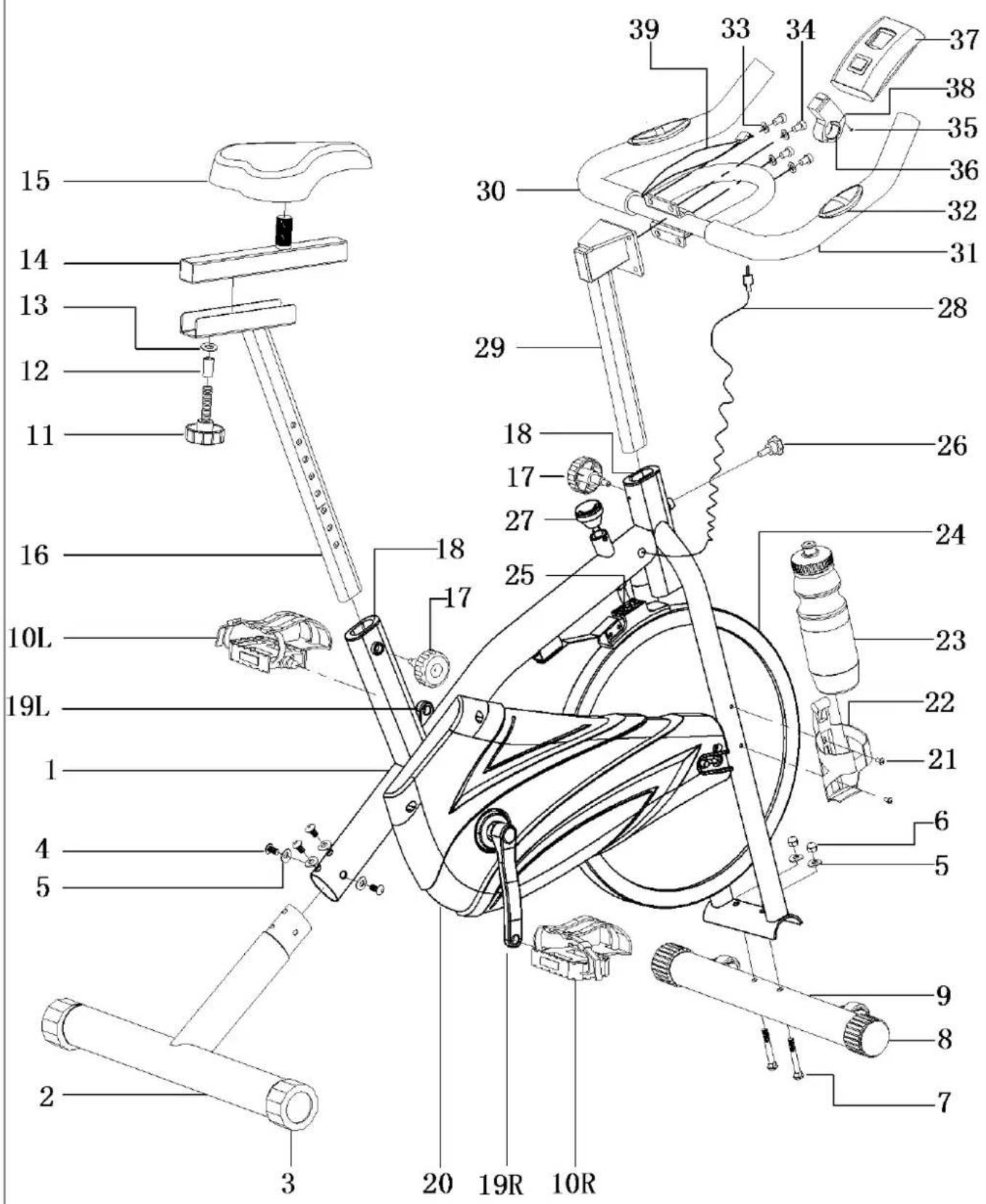 Titan Fitness Spinbike SB4700 - EKSPLODERET DIAGRAM - 1