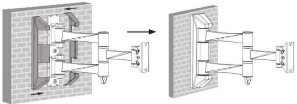 Technical illustration of a mechanical assembly with two views showing internal components and directional arrows (no text or symbols)