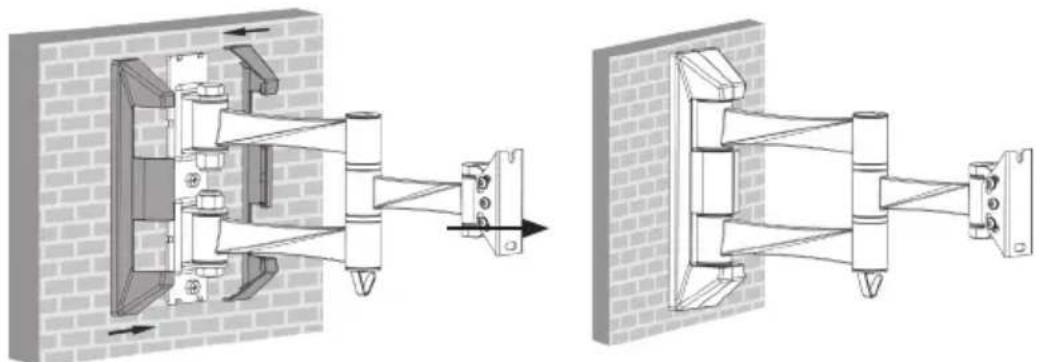Technical illustration of a mechanical assembly with two views showing internal components and directional arrows (no text or symbols)