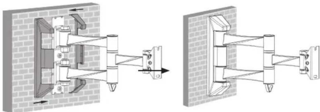 Technical diagram showing two mechanical assembly configurations with arrows indicating motion, no text or symbols present.
