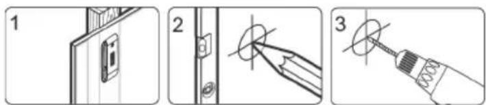Diagram showing three-step installation steps: door opening, screwdriver tooling, and wire repair with magnified detail.