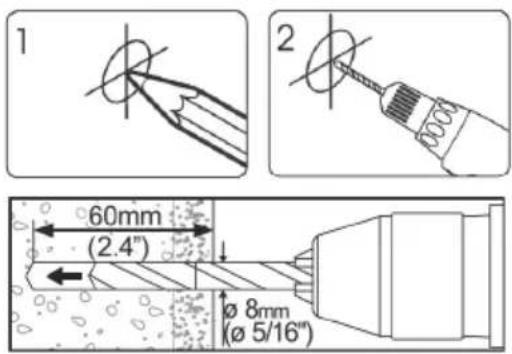 1 2 60mm (2.4") Ø 8mm (Ø 5/16")