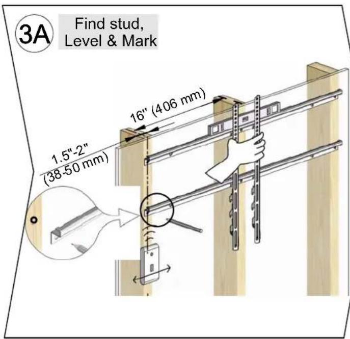 3A Find stud, Level & Mark 16" (406 mm) 1.5"-2" (38-50 mm)