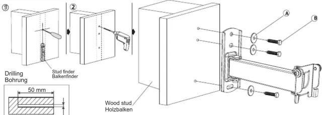 Drilling Bohrung Stud finder Balkenfinder 50 mm Wood stud. Holzbalken