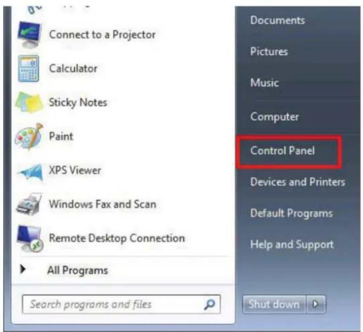 Connect to a Projector Calculator Sticky Notes Paint XPS Viewer Windows Fax and Scan Remote Desktop Connection All Programs Search programs and files Documents Pictures Music Computer Control Panel Devices and Printers Default Programs Help and Support Shut down