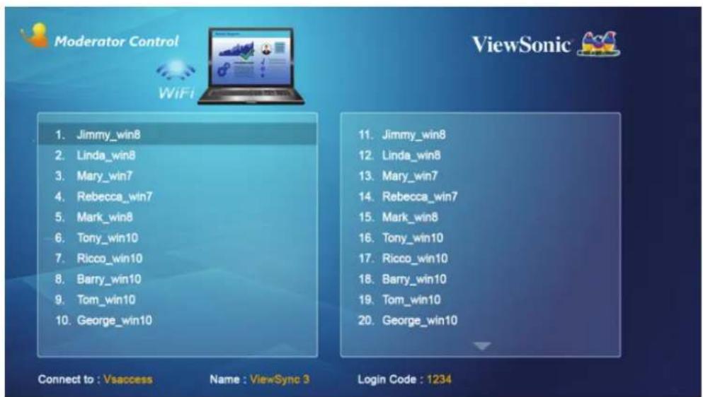 Moderator Control WiFi ViewSonic 1. Jimmy_win8 2. Linda_win8 3. Mary_win7 4. Rebecca_win7 5. Mark_win8 6. Tony_win10 7. Ricco_win10 8. Barry_win10 9. Tom_win10 10. George_win10 11. Jimmy_win8 12. Linda_win8 13. Mary_win7 14. Rebecca_win7 15. Mark_win8 16. Tony_win10 17. Ricco_win10 18. Barry_win10 19. Tom_win10 20. George_win10 Connect to : Vsaccess Name : ViewSync 3 Login Code : 1234