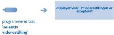 programmeret tast 'selektiv viderestilling' → displayet viser, at viderestillingen er accepteret